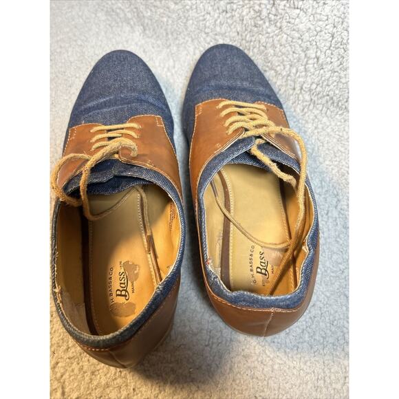 GH Bass Womens Dixie Saddle Shoes Oxfords Flats Denim Brown Trim Laces Up Sz 10M - Picture 9 of 14